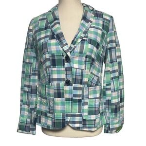 Talbots Plaid Madras Patchwork Cotton Blazer Women's 2 Petite